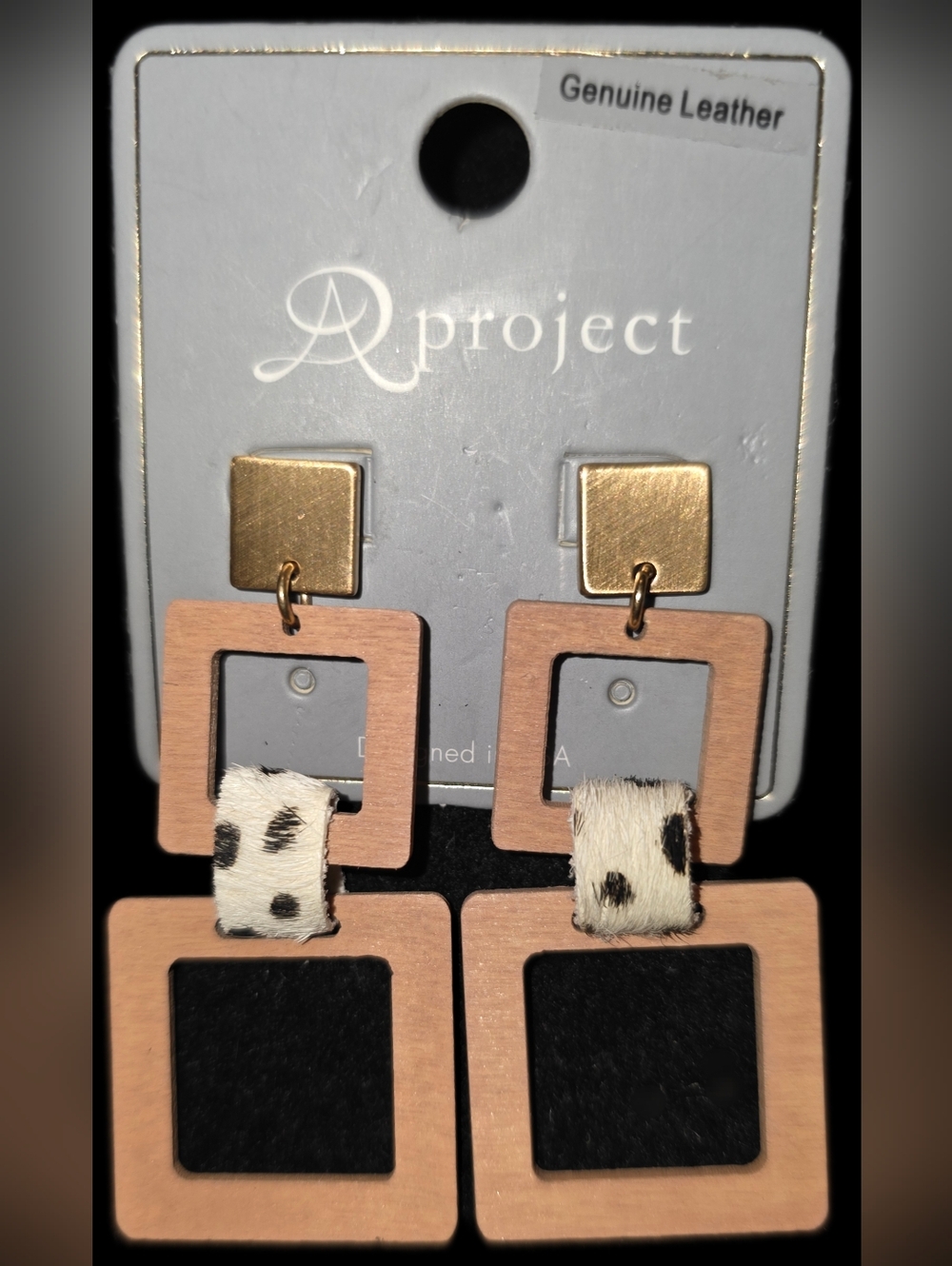 Genuine Leather & Wood Drop Earrings